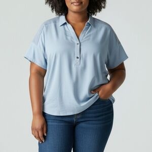 NWT Relaxed Fit Boho Top In Baby Blue Size 2X